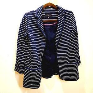 Talbots navy stripes open front blazer size S